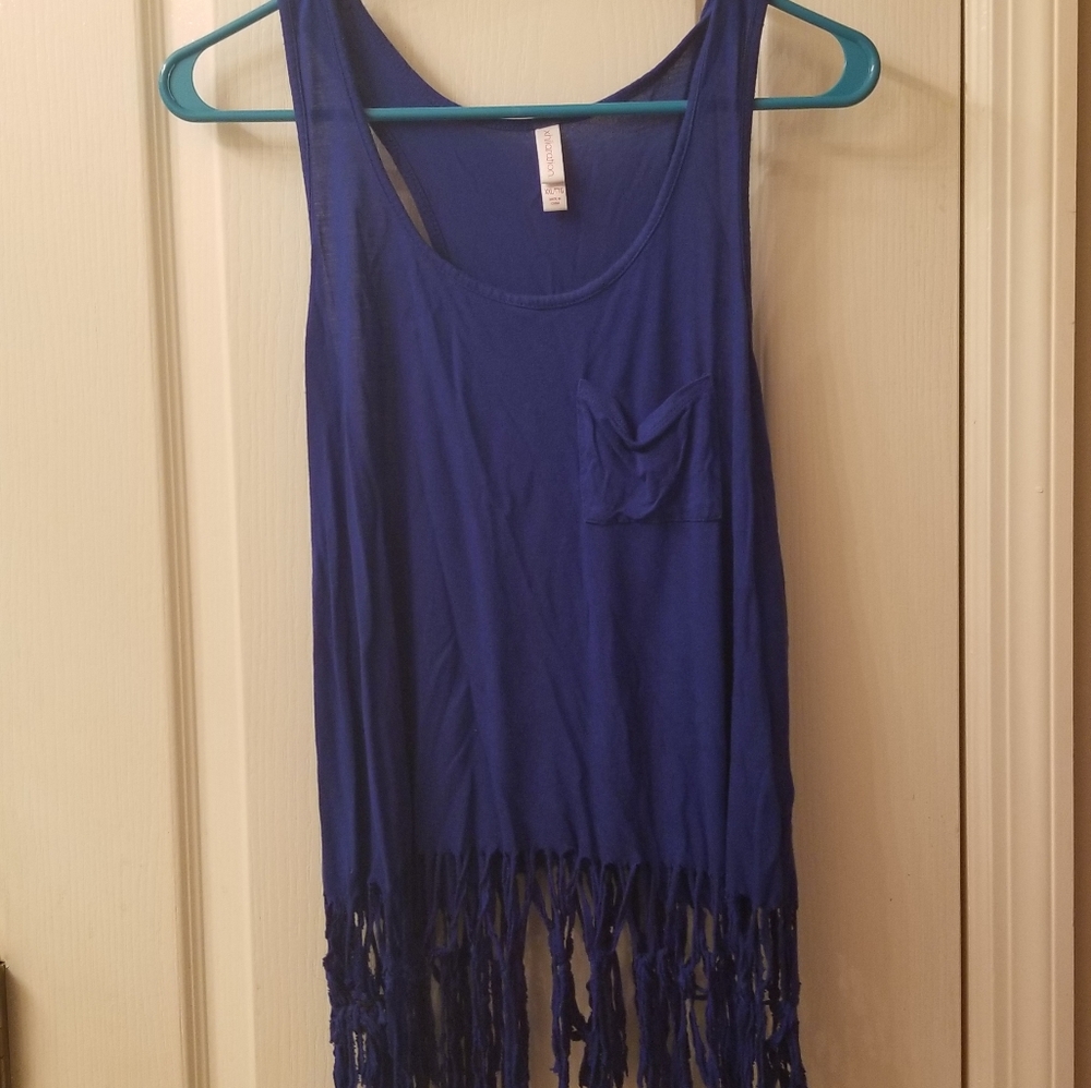 Blue fringe tank top